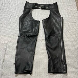 Vintage California Creations Black Leather Chaps Riding Pants Motorcycle Mens L